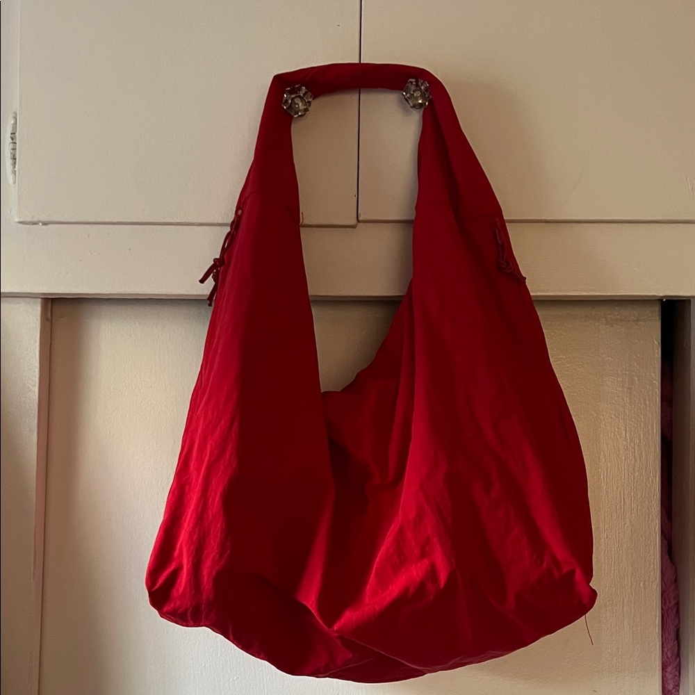 Solid Red Slouchy Tote Bag